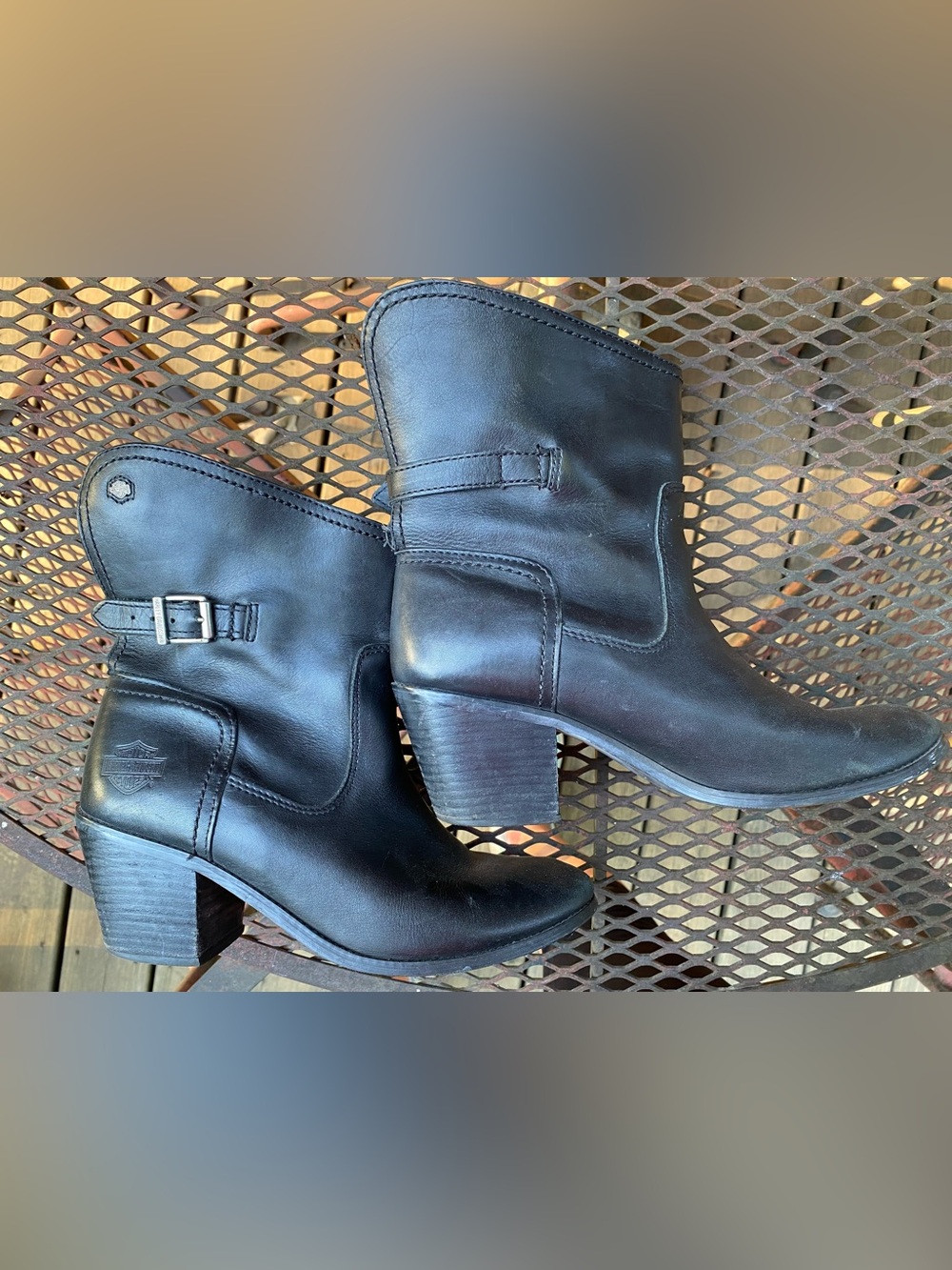 Harley-Davidson Women's Black Leather Mid-Heel Ankle Boots Sz 9
